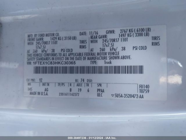 Photo 8 VIN: 1FTEX1C83HKC30365 - FORD F-150 