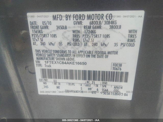 Photo 8 VIN: 1FTEX1C84AKE16650 - FORD F-150 