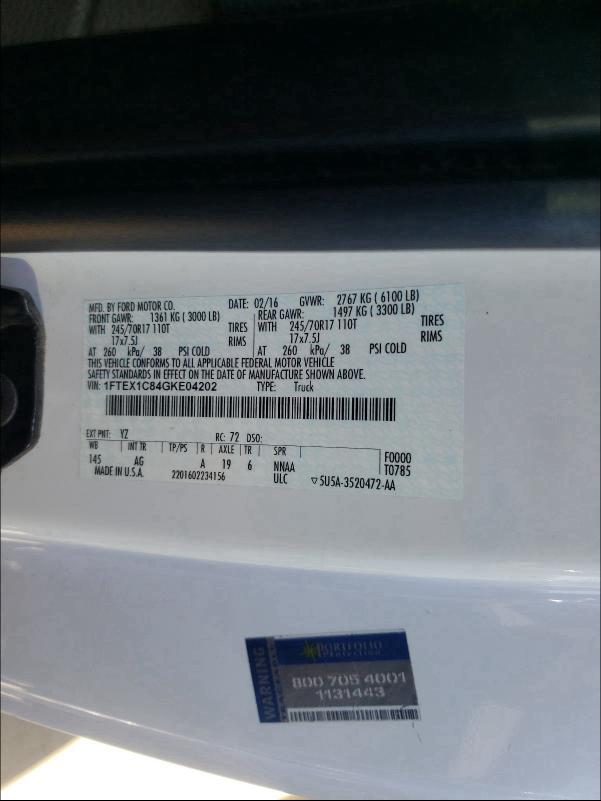 Photo 9 VIN: 1FTEX1C84GKE04202 - FORD F150 SUPER 