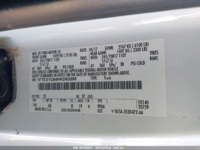 Photo 8 VIN: 1FTEX1C84HKD63295 - FORD F-150 