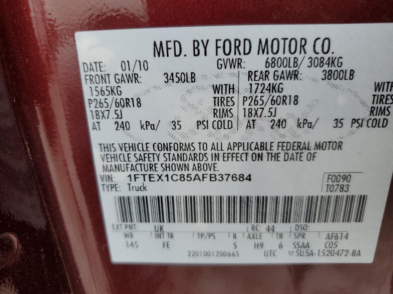 Photo 11 VIN: 1FTEX1C85AFB37684 - FORD F-150 