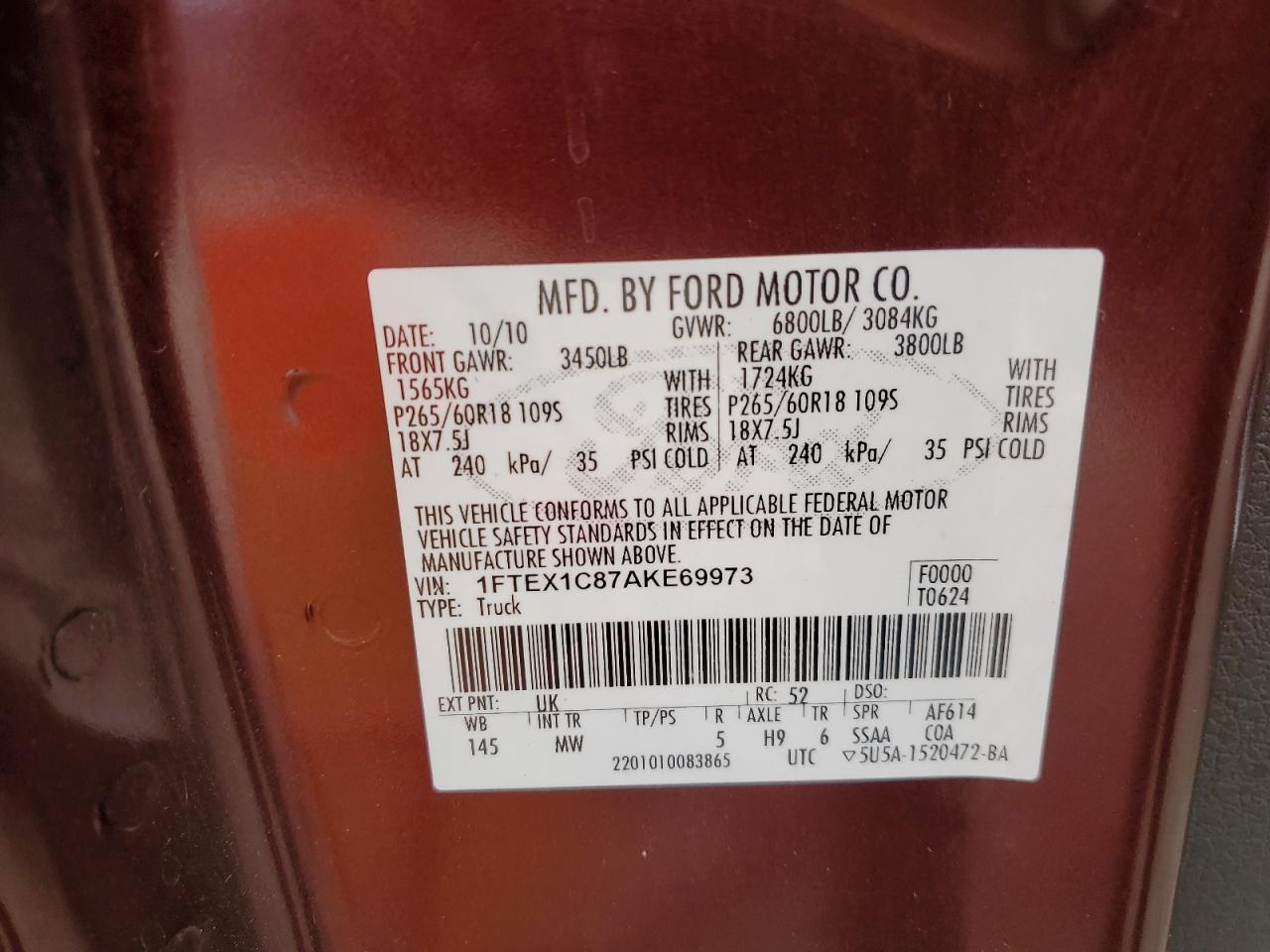 Photo 11 VIN: 1FTEX1C87AKE69973 - FORD F-150 