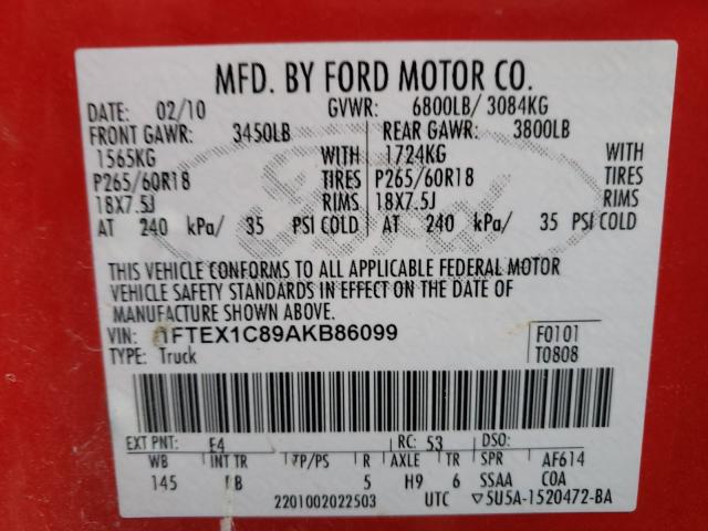 Photo 9 VIN: 1FTEX1C89AKB86099 - FORD F150 SUPER 