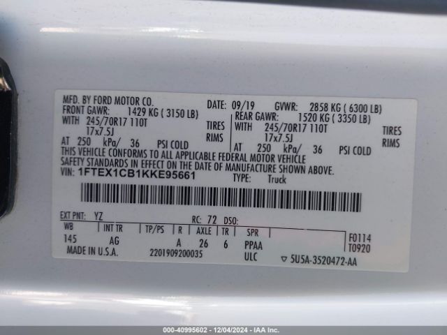 Photo 8 VIN: 1FTEX1CB1KKE95661 - FORD F-150 