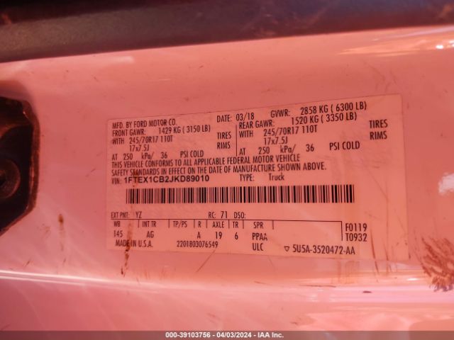 Photo 8 VIN: 1FTEX1CB2JKD89010 - FORD F-150 