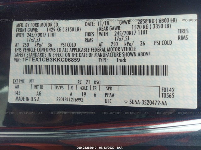 Photo 8 VIN: 1FTEX1CB3KKC06859 - FORD F-150 