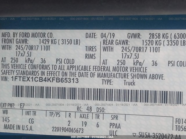 Photo 8 VIN: 1FTEX1CB4KFB65313 - FORD F-150 