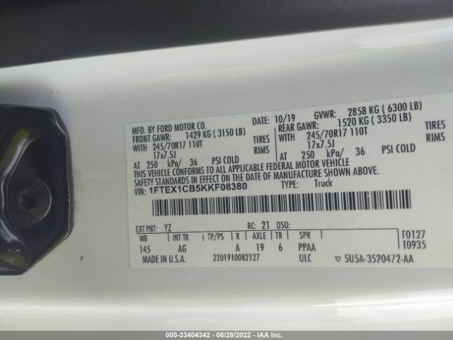 Photo 8 VIN: 1FTEX1CB5KKF08380 - FORD F-150 