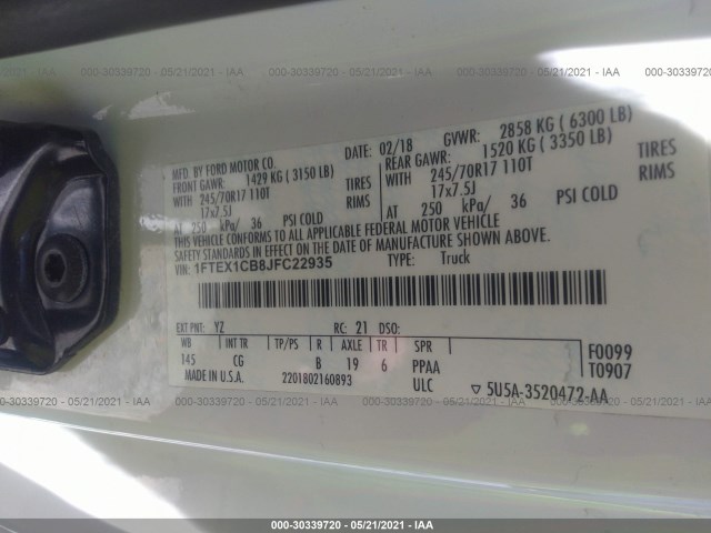 Photo 8 VIN: 1FTEX1CB8JFC22935 - FORD F-150 