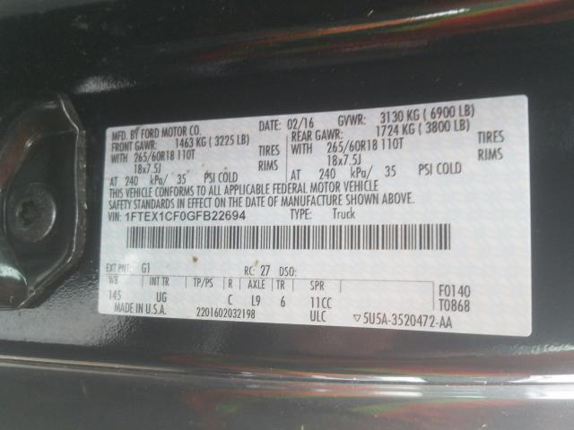 Photo 9 VIN: 1FTEX1CF0GFB22694 - FORD F150 SUPER 