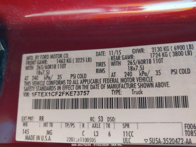 Photo 8 VIN: 1FTEX1CF2FKE73757 - FORD F-150 