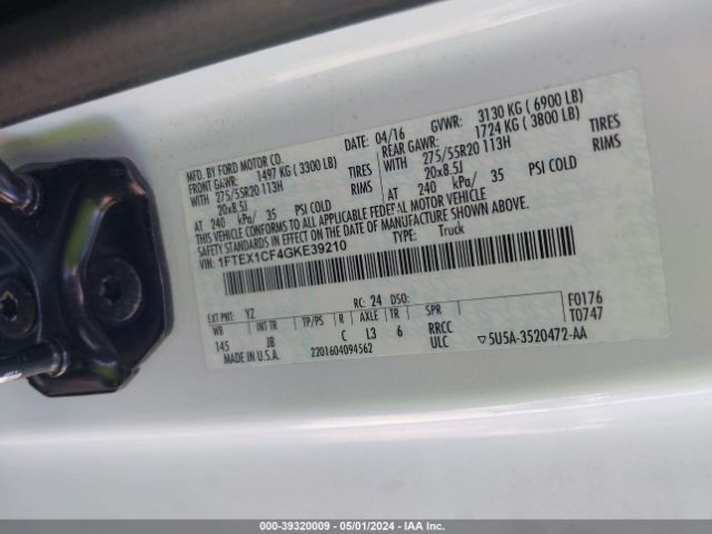 Photo 8 VIN: 1FTEX1CF4GKE39210 - FORD F-150 