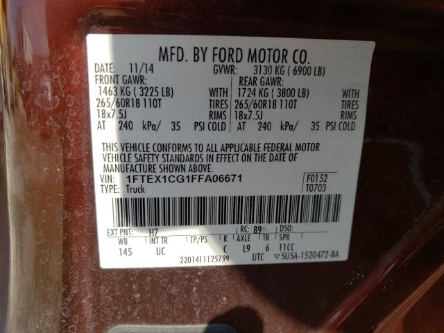 Photo 9 VIN: 1FTEX1CG1FFA06671 - FORD F150 SUPER 