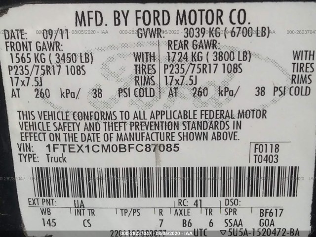 Photo 8 VIN: 1FTEX1CM0BFC87085 - FORD F-150 