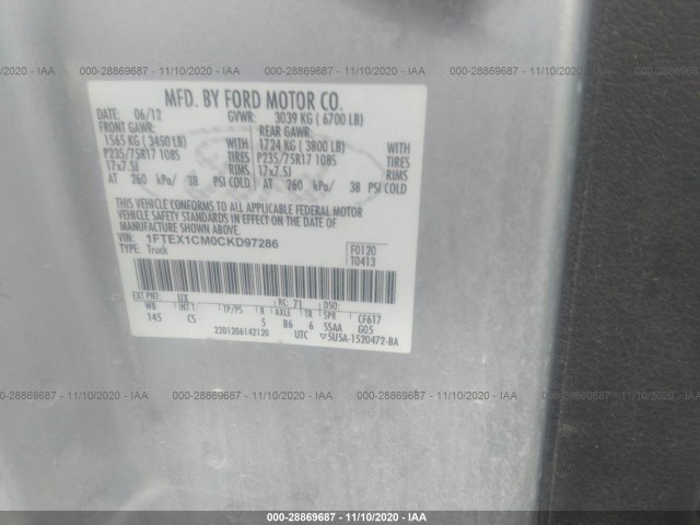 Photo 8 VIN: 1FTEX1CM0CKD97286 - FORD F-150 