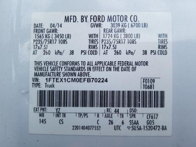 Photo 9 VIN: 1FTEX1CM0EFB70224 - FORD F150 SUPER 