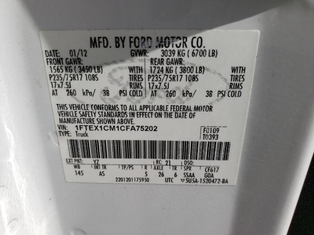 Photo 9 VIN: 1FTEX1CM1CFA75202 - FORD F150 SUPER 