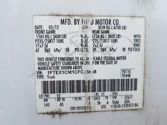 Photo 9 VIN: 1FTEX1CM1CFC03888 - FORD F150 SUPER 