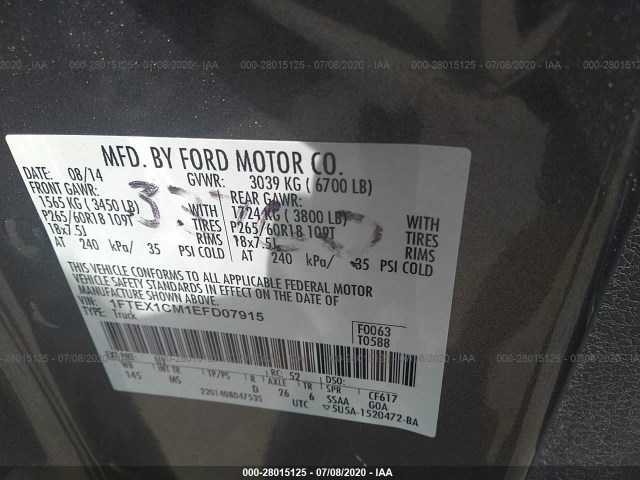 Photo 8 VIN: 1FTEX1CM1EFD07915 - FORD F-150 