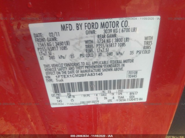 Photo 8 VIN: 1FTEX1CM2BFA83145 - FORD F-150 