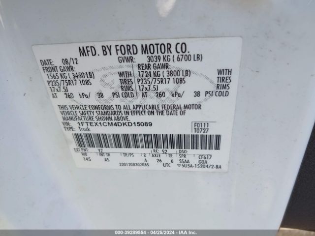 Photo 8 VIN: 1FTEX1CM4DKD15089 - FORD F150 