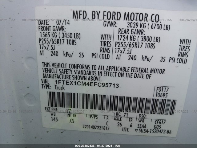 Photo 8 VIN: 1FTEX1CM4EFC95713 - FORD F-150 