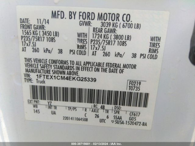 Photo 8 VIN: 1FTEX1CM4EKG25339 - FORD F-150 