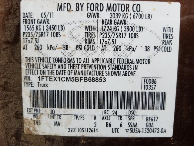 Photo 9 VIN: 1FTEX1CM5BFB68853 - FORD F150 SUPER 