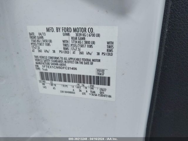 Photo 8 VIN: 1FTEX1CM5DFC21456 - FORD F-150 