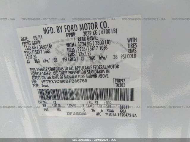 Photo 8 VIN: 1FTEX1CM6BFB66769 - FORD F-150 