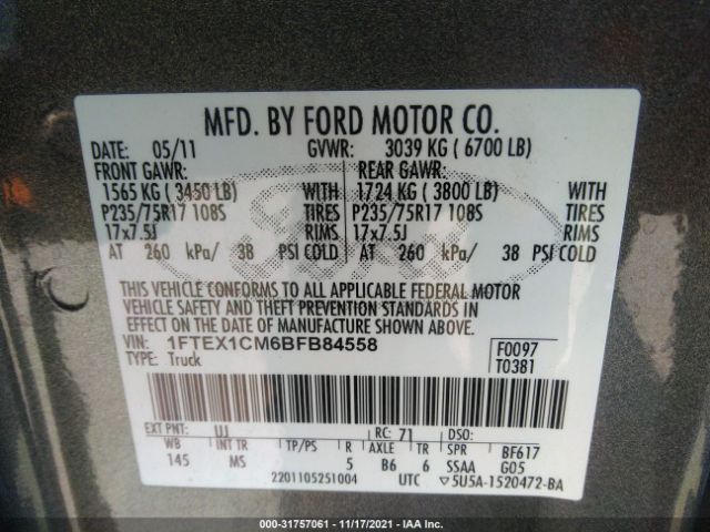 Photo 8 VIN: 1FTEX1CM6BFB84558 - FORD F-150 