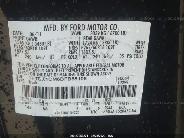 Photo 8 VIN: 1FTEX1CM6BFB88108 - FORD F-150 