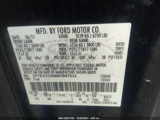 Photo 8 VIN: 1FTEX1CM8BFB87932 - FORD F-150 