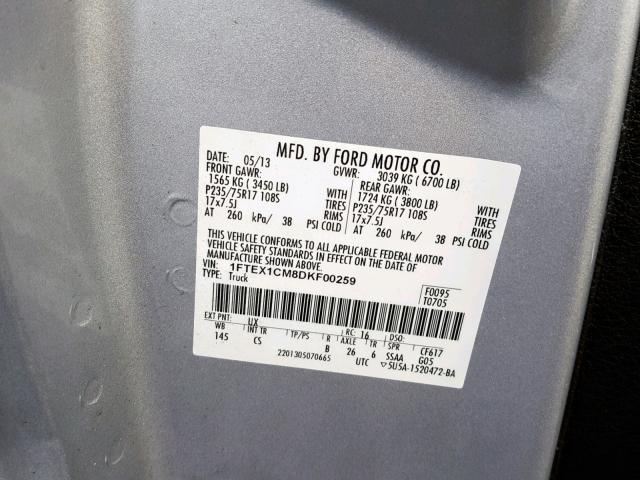 Photo 9 VIN: 1FTEX1CM8DKF00259 - FORD F150 SUPER 