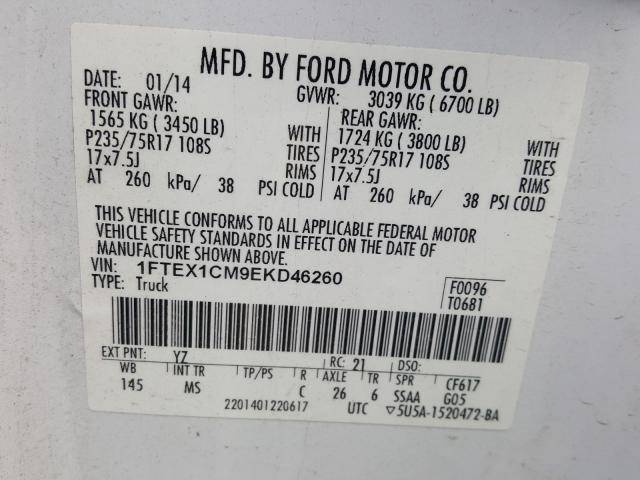 Photo 9 VIN: 1FTEX1CM9EKD46260 - FORD F150 SUPER 