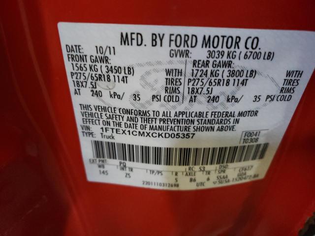 Photo 9 VIN: 1FTEX1CMXCKD05357 - FORD F150 SUPER 