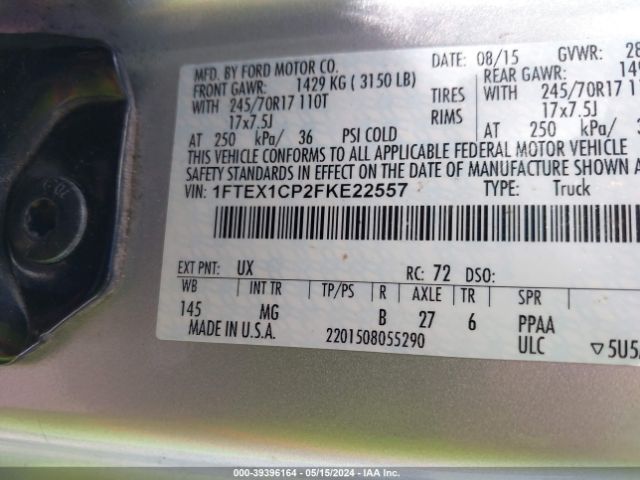 Photo 8 VIN: 1FTEX1CP2FKE22557 - FORD F-150 