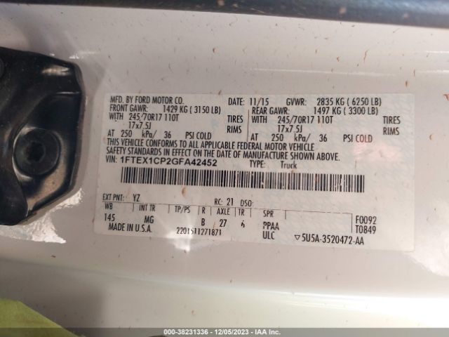 Photo 8 VIN: 1FTEX1CP2GFA42452 - FORD F-150 