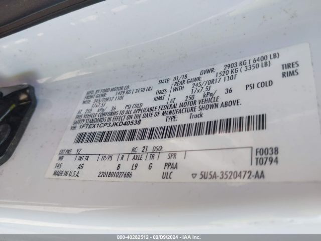 Photo 8 VIN: 1FTEX1CP3JKD40538 - FORD F-150 