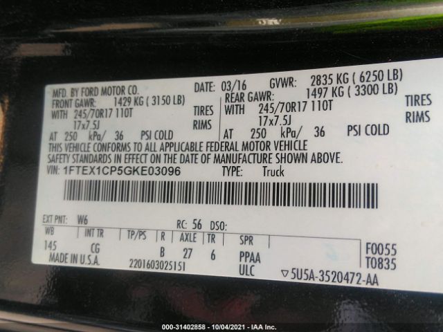 Photo 8 VIN: 1FTEX1CP5GKE03096 - FORD F-150 