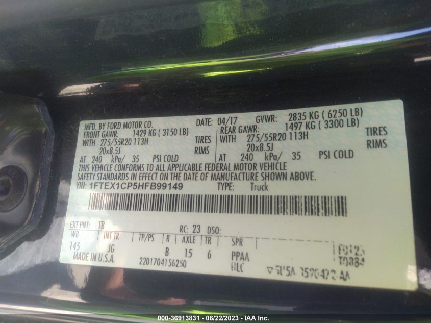 Photo 8 VIN: 1FTEX1CP5HFB99149 - FORD F-150 