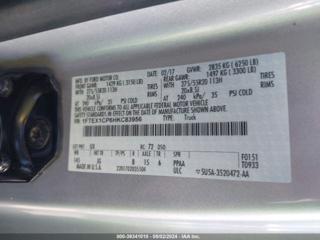 Photo 8 VIN: 1FTEX1CP6HKC83956 - FORD F-150 