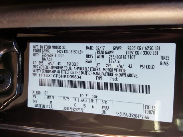 Photo 9 VIN: 1FTEX1CP6HKD09634 - FORD F150 SUPER 