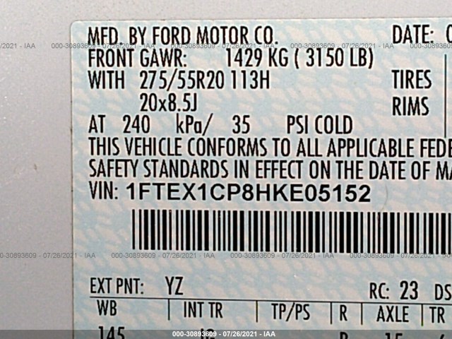 Photo 8 VIN: 1FTEX1CP8HKE05152 - FORD F-150 