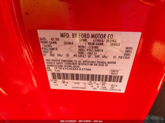 Photo 8 VIN: 1FTEX1CW2AFA17789 - FORD F-150 