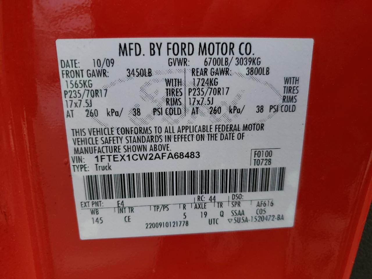 Photo 11 VIN: 1FTEX1CW2AFA68483 - FORD F-150 