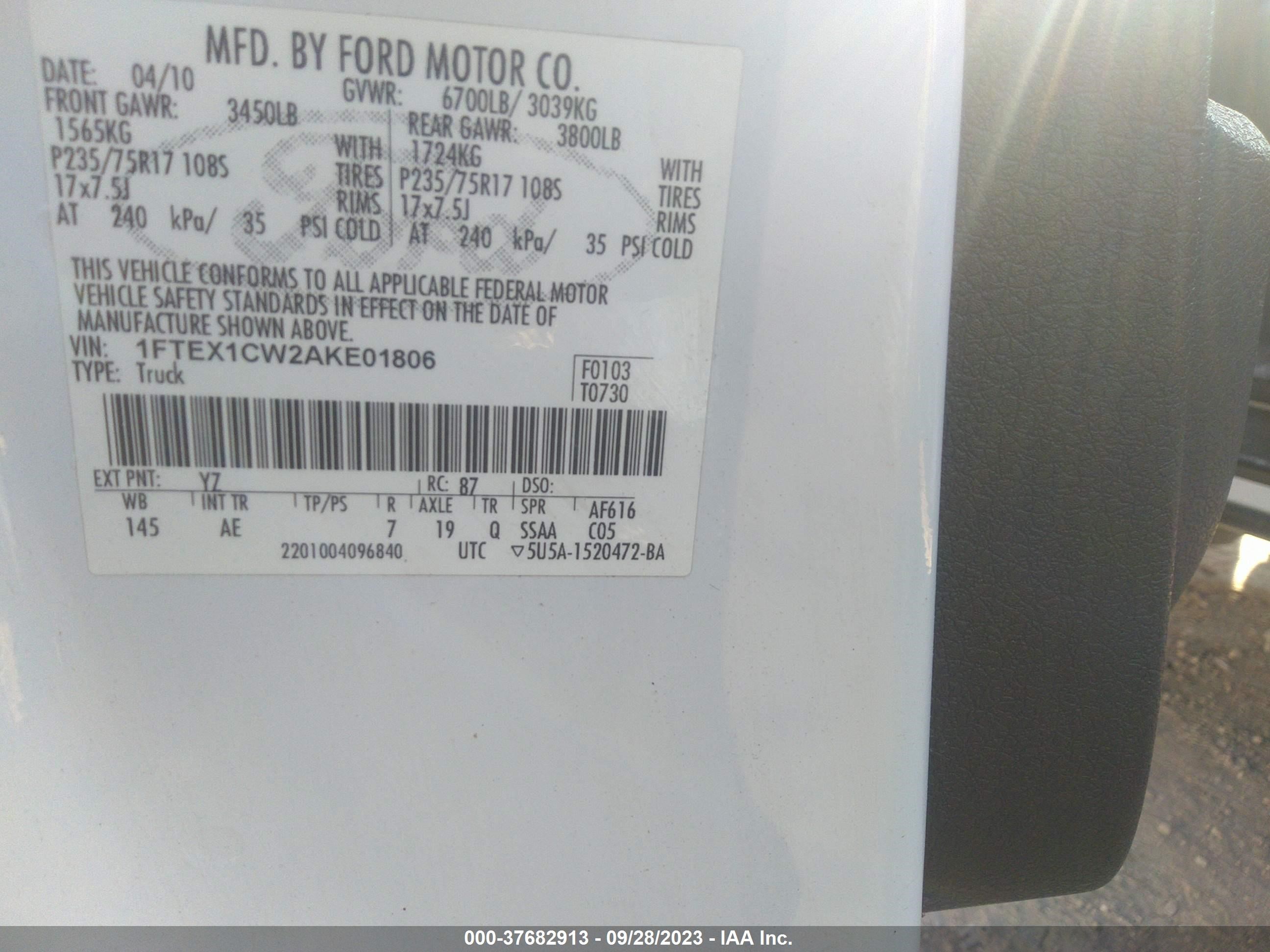 Photo 8 VIN: 1FTEX1CW2AKE01806 - FORD F-150 