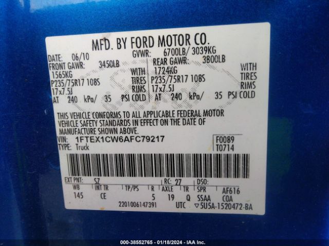 Photo 8 VIN: 1FTEX1CW6AFC79217 - FORD F-150 