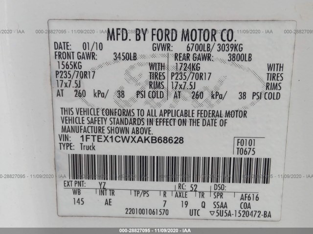 Photo 8 VIN: 1FTEX1CWXAKB68628 - FORD F-150 