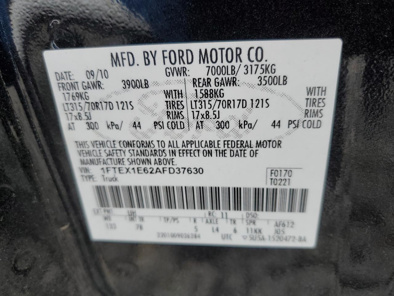 Photo 12 VIN: 1FTEX1E62AFD37630 - FORD F-150 